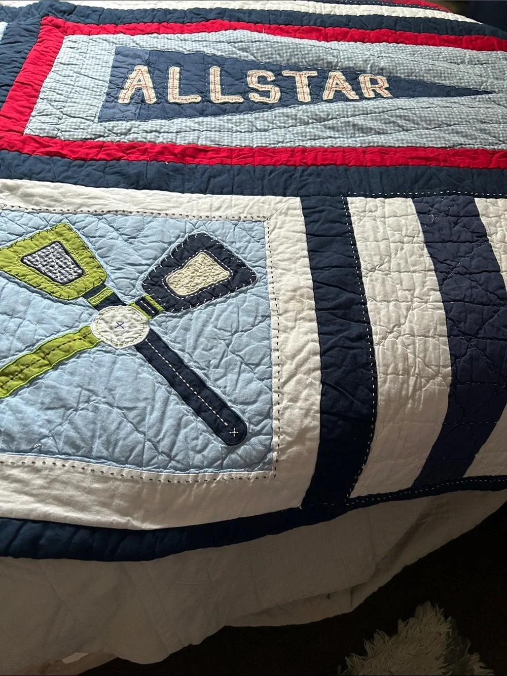 Pottery Barn Kids All-Star Sports Patches Quilted Navy/Red Twin w/Sham Comforter